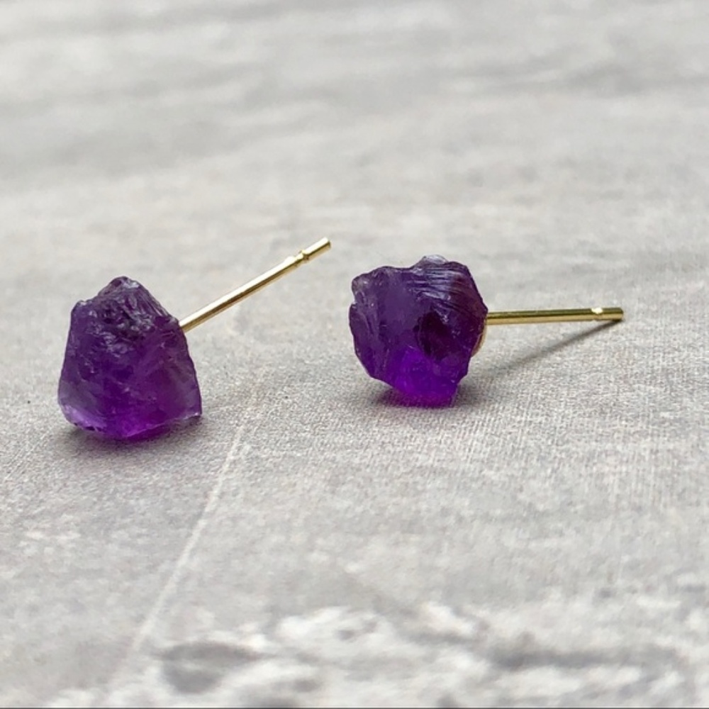 Genuine Raw Amethyst Crystal Boho Stud Earrings